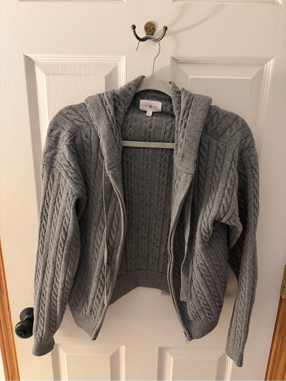 Lou & Grey Gray Cable-Knit Zip Hoodie Cardigan